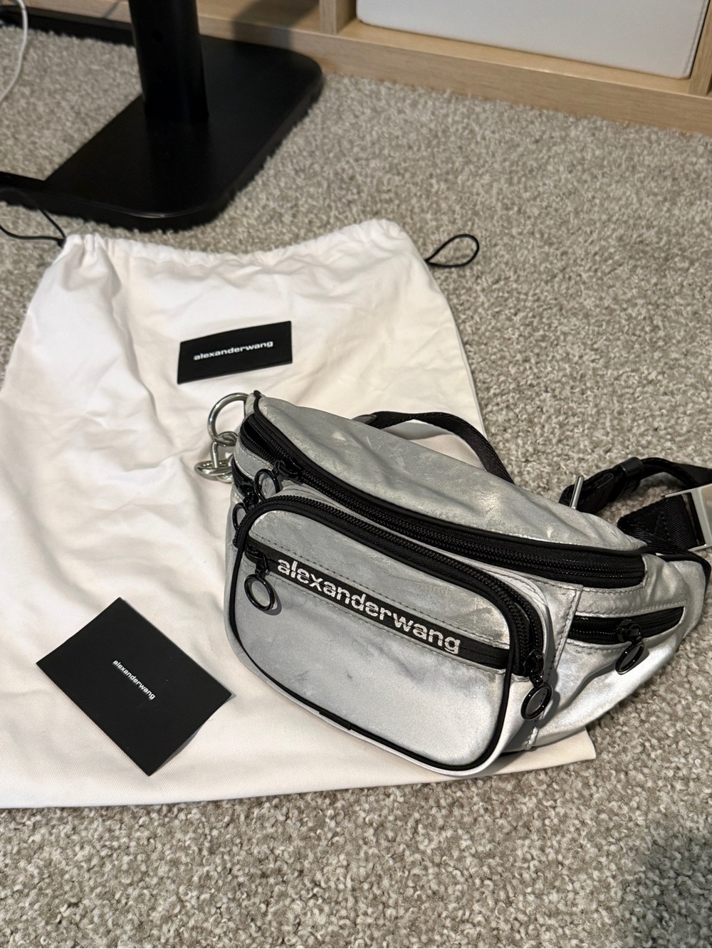 Alexander Wang Silver Metallic Logo Belt Bag